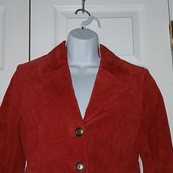 JohnPaulRIchard red suede button closure leather jacket Sz SP - Picture 3 of 5